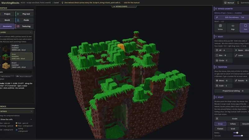 The witness block, sculpted in the Geometry workspace
